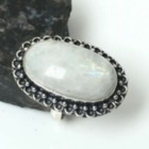 Large Natural Multi Fire "Rainbow" Moonstone Silver Ring Sz 8 (Not Opalite)